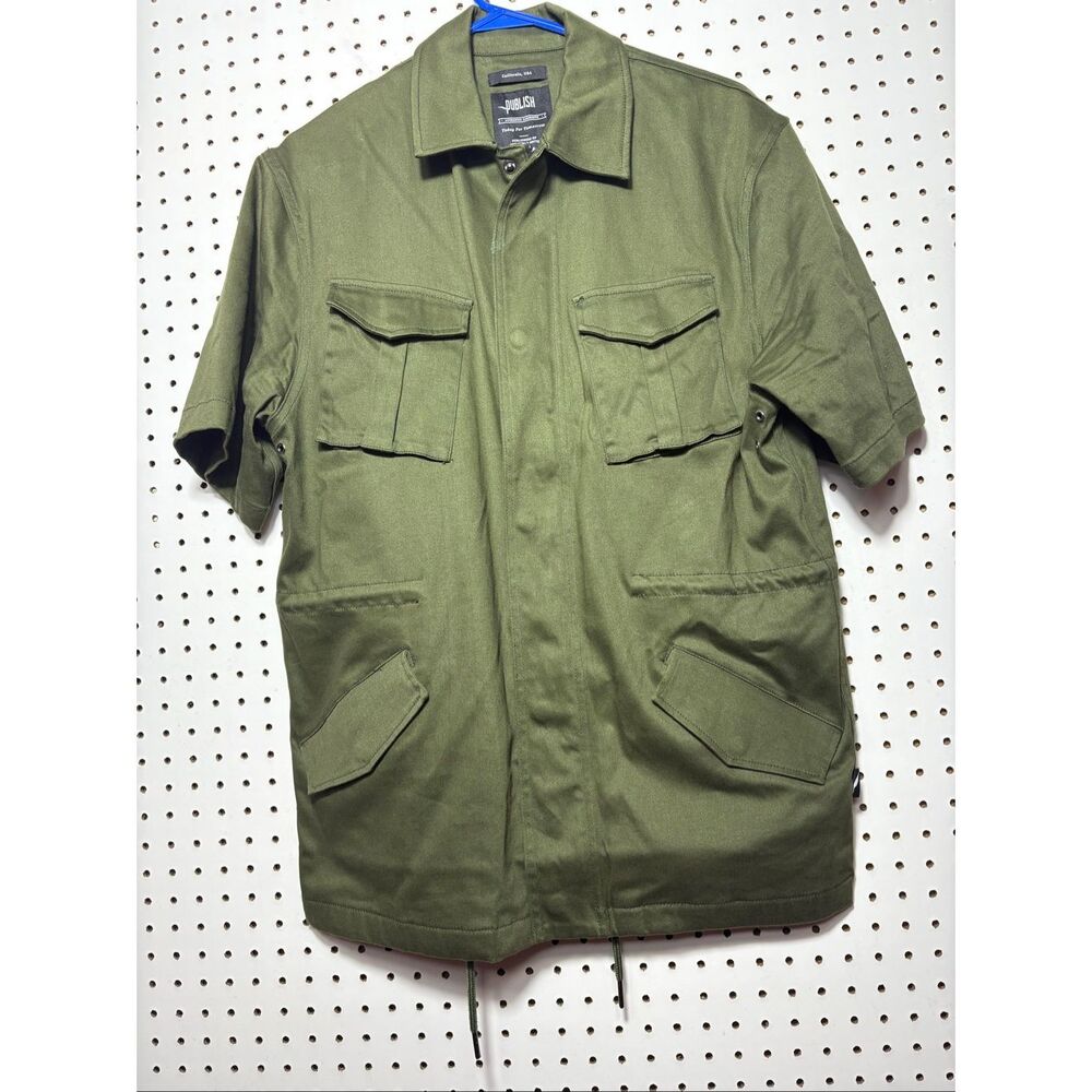 Publish Mens short sleeve button down military shirt size L